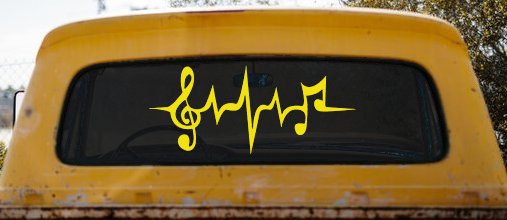 Music Notes in a Heartbeat Music Car or Truck Window Vinyl Decal Sticker (Yellow)