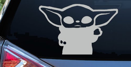 Baby Yoda Parody Car or Truck Window Decal Sticker (Light Gray)