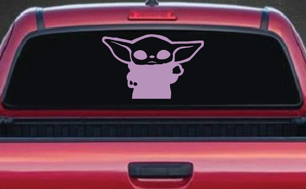 Baby Yoda Parody Car or Truck Window Decal Sticker (Lilac)