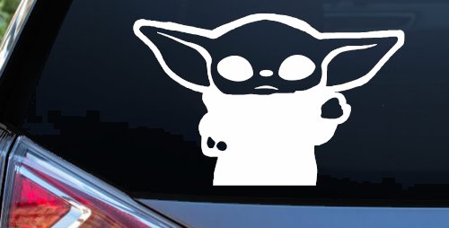 Baby Yoda Parody Car or Truck Window Vinyl Decal Sticker (White)