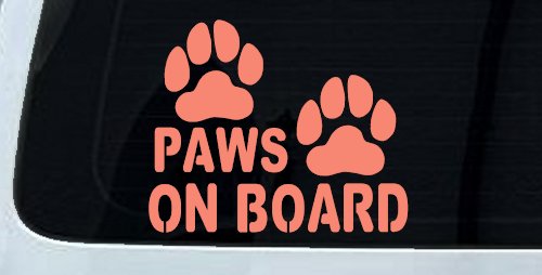 Paws On Board Dog or Cat Paws Car or Truck Window Vinyl Decal Sticker (Coral)