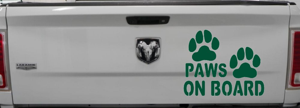 Paws On Board Dog or Cat Paws Car or Truck Window Vinyl Decal Sticker (Dark Green)