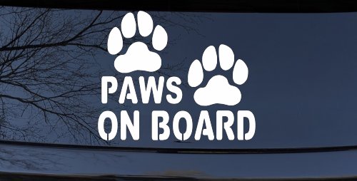 Paws On Board Dog or Cat Paws Car or Truck Window Vinyl Decal Sticker (White)