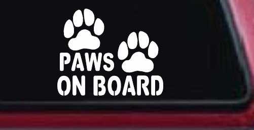Paws On Board Dog or Cat Paws Car or Truck Window Decal Sticker (White)