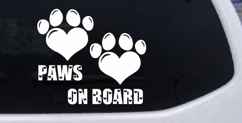 Paws On Board Dog or Cat Hearts Car or Truck Window Decal Sticker (White)