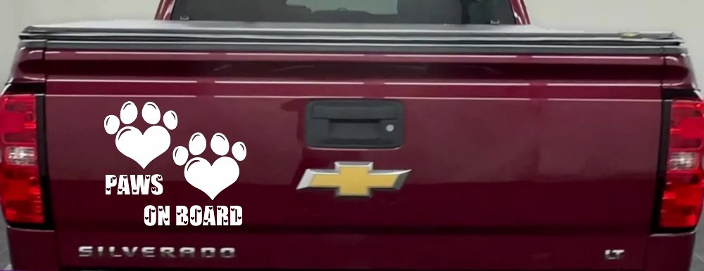 Paws On Board Dog or Cat Hearts Car or Truck Window Vinyl Decal Sticker (White)
