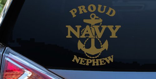 Proud Navy Nephew With Navy Anchor Logo Military Car or Truck Window Decal Sticker (Gold)