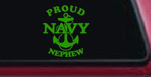 Proud Navy Nephew With Navy Anchor Logo Military Car or Truck Window Decal Sticker (Lime)