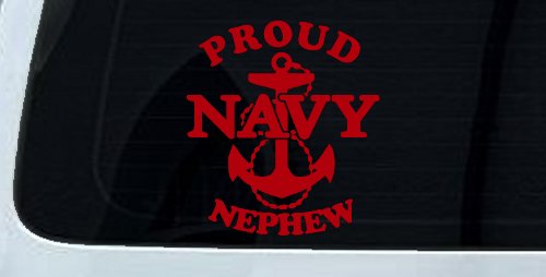 Proud Navy Nephew With Navy Anchor Logo Military Car or Truck Window Decal Sticker (Red)