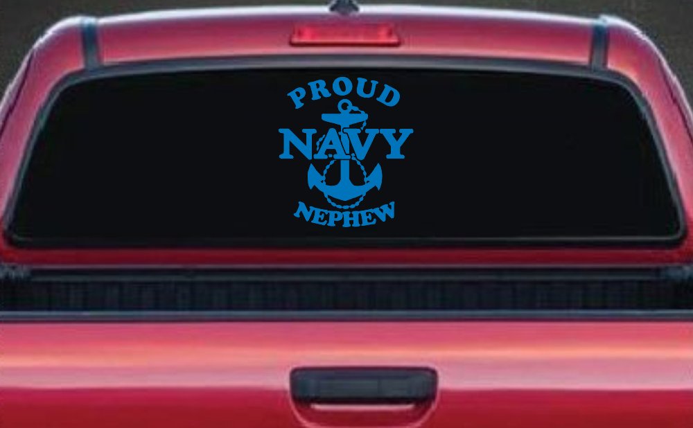 Proud Navy Nephew With Navy Anchor Logo Military Car or Truck Window Decal Sticker (Sky Blue)