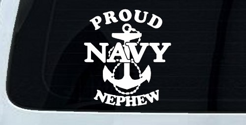 Proud Navy Nephew With Navy Anchor Logo Military Car or Truck Window Vinyl Decal Sticker (White)