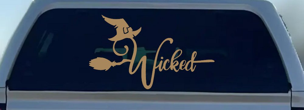 Wicked Witch Hat and Broom Car or Truck Window Decal Sticker (Light Brown)