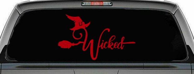 Wicked Witch Hat and Broom Car or Truck Window Decal Sticker (Red)