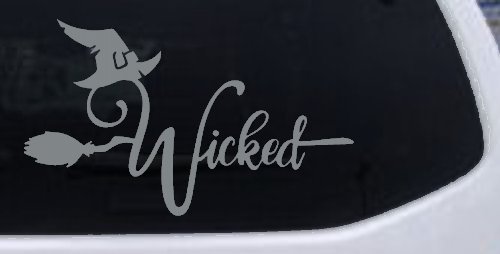 Wicked Witch Hat and Broom Car or Truck Window Decal Sticker (Telegrey)