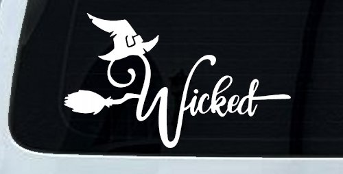Wicked Witch Hat and Broom Car or Truck Window Vinyl Decal Sticker (White)