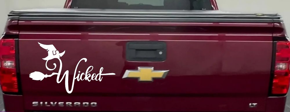 Wicked Witch Hat and Broom Car or Truck Window Decal Sticker (White)