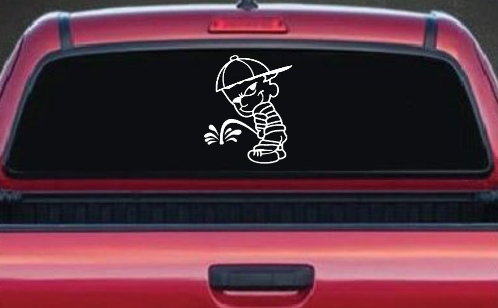 Calvin Peeing facing Left Pee Ons Car or Truck Window Decal Sticker