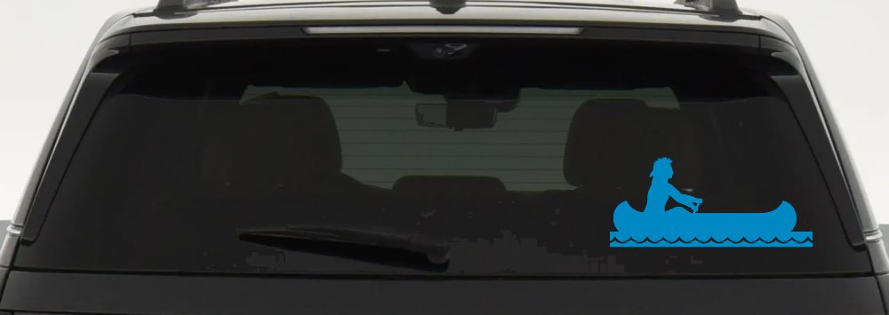 Native American Indian In Canoe Western Car or Truck Window Vinyl Decal Sticker (Blue)
