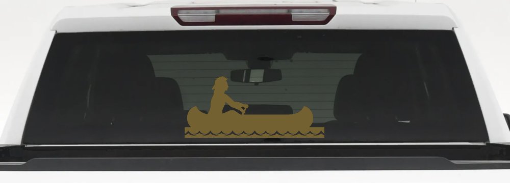 Native American Indian In Canoe Western Car or Truck Window Decal Sticker (Gold)