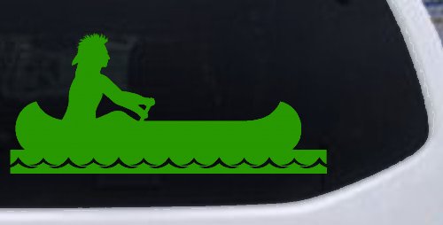 Native American Indian In Canoe Western Car or Truck Window Vinyl Decal Sticker (Lime)
