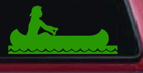 Native American Indian In Canoe Western Car or Truck Window Vinyl Decal Sticker (Lime)