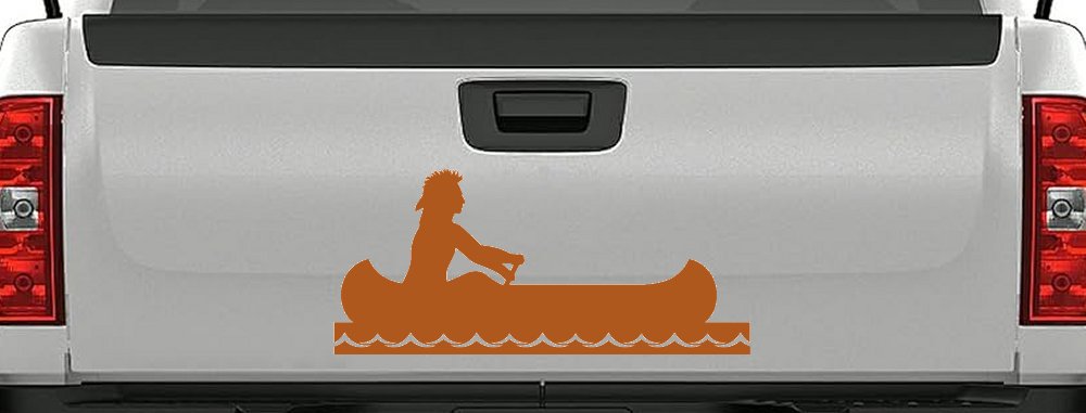 Native American Indian In Canoe Western Car or Truck Window Decal Sticker (Nut Brown)