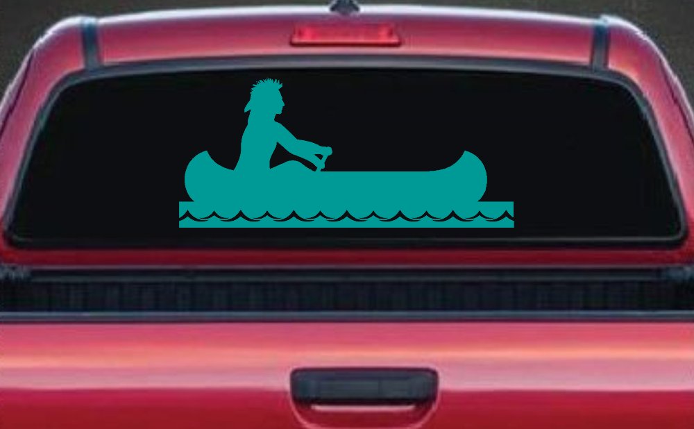 Native American Indian In Canoe Western Car or Truck Window Vinyl Decal Sticker (Turquoise)