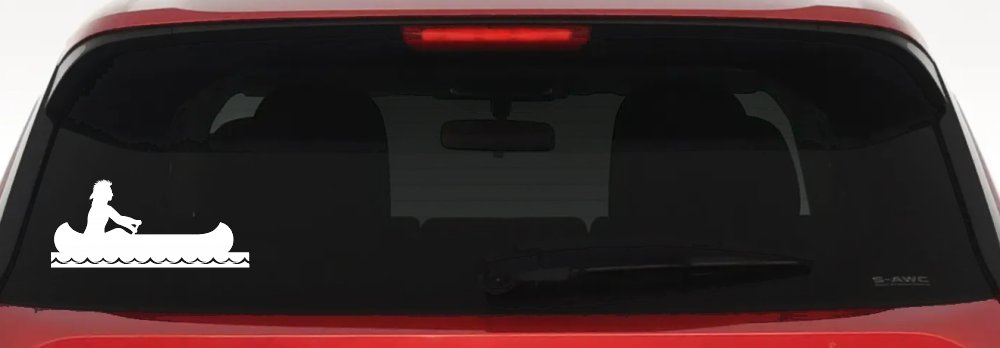 Native American Indian In Canoe Western Car or Truck Window Decal Sticker (White)