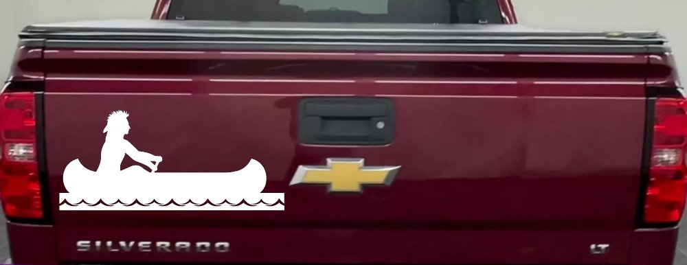 Native American Indian In Canoe Western Car or Truck Window Vinyl Decal Sticker (White)