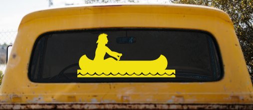 Native American Indian In Canoe Western Car or Truck Window Decal Sticker (Yellow)