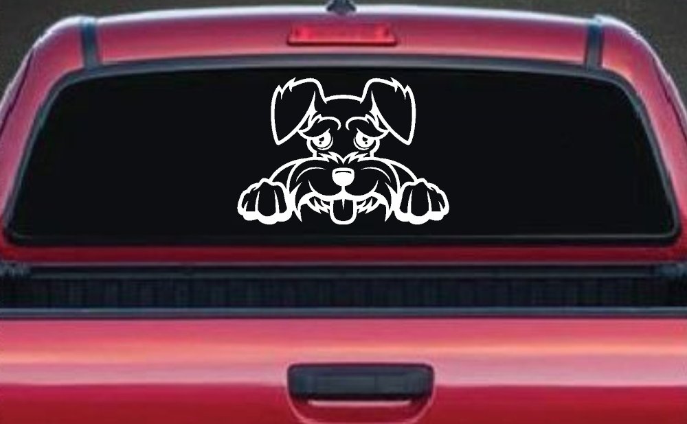 Shaggy Dog Head with Tongue Out Car or Truck Window Decal Sticker (White)