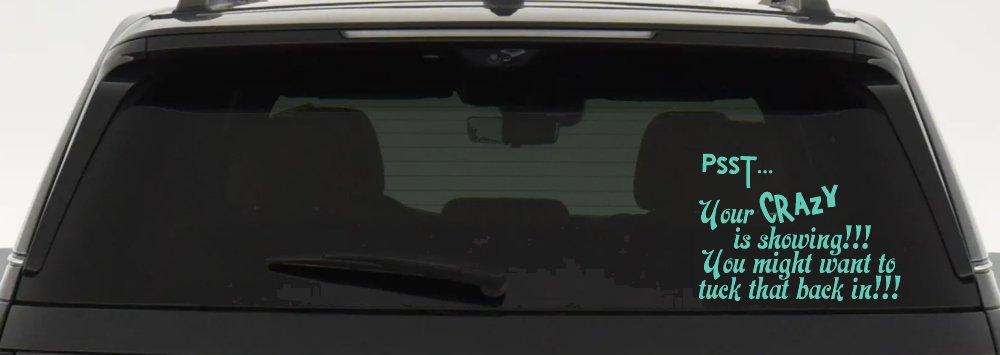 Your Crazy is Showing Funny Car or Truck Window Vinyl Decal Sticker (Mint)