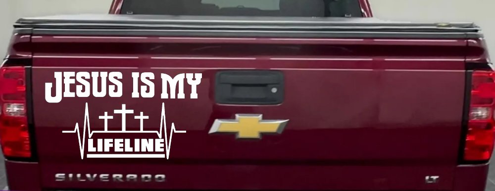 Jesus Is My Lifeline Christian Car or Truck Window Decal Sticker (White)