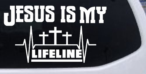 Jesus Is My Lifeline Christian Car or Truck Window Decal Sticker (White)