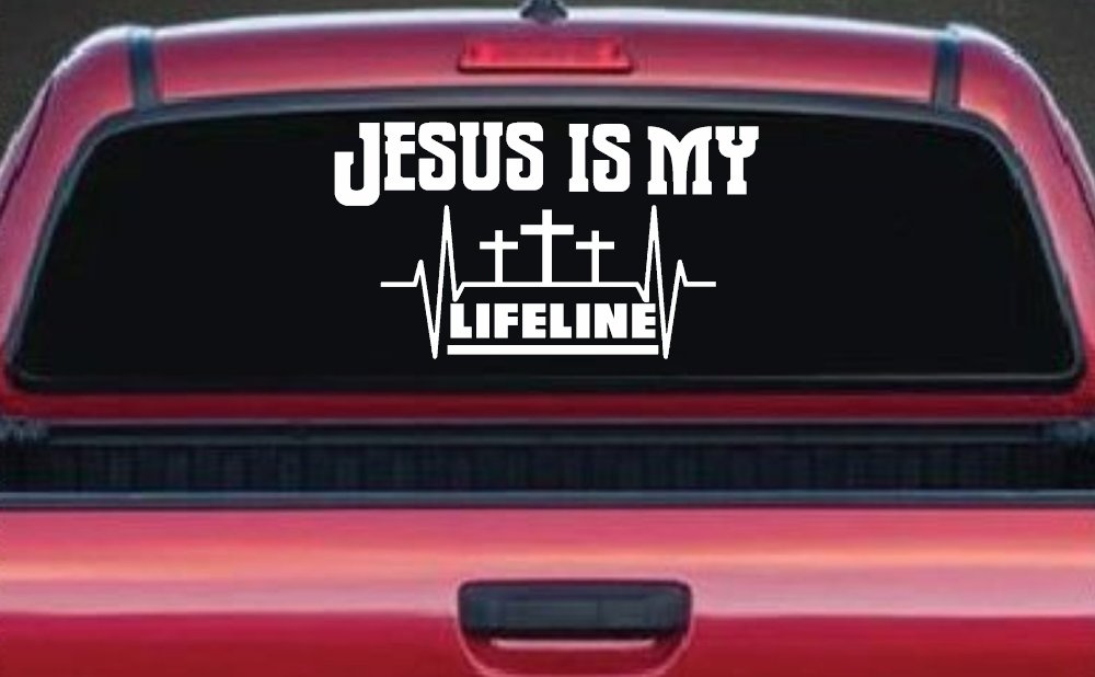 Jesus Is My Lifeline Christian Car or Truck Window Decal Sticker (White)