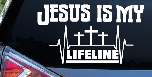 Jesus Is My Lifeline Christian Car or Truck Window Vinyl Decal Sticker (White)