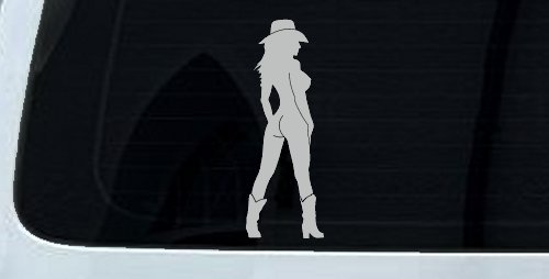 Nude Cowgirl in Boots and Hat Western Car or Truck Window Vinyl Decal Sticker (Light Gray)