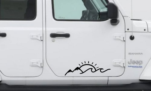 Mountain Beach Sun Wave Country Car or Truck Window Decal Sticker (Black)