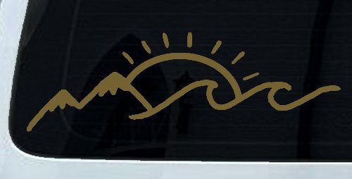 Mountain Beach Sun Wave Country Car or Truck Window Decal Sticker (Gold)