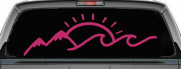 Mountain Beach Sun Wave Country Car or Truck Window Decal Sticker (Hot Pink)