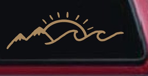 Mountain Beach Sun Wave Country Car or Truck Window Decal Sticker (Light Brown)