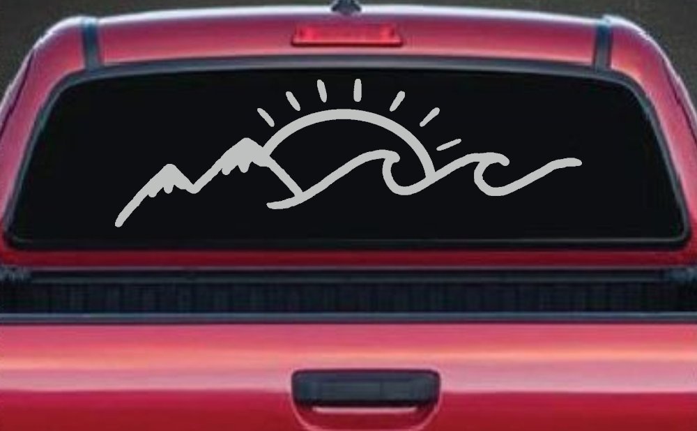 Mountain Beach Sun Wave Country Car or Truck Window Decal Sticker (Light Gray)