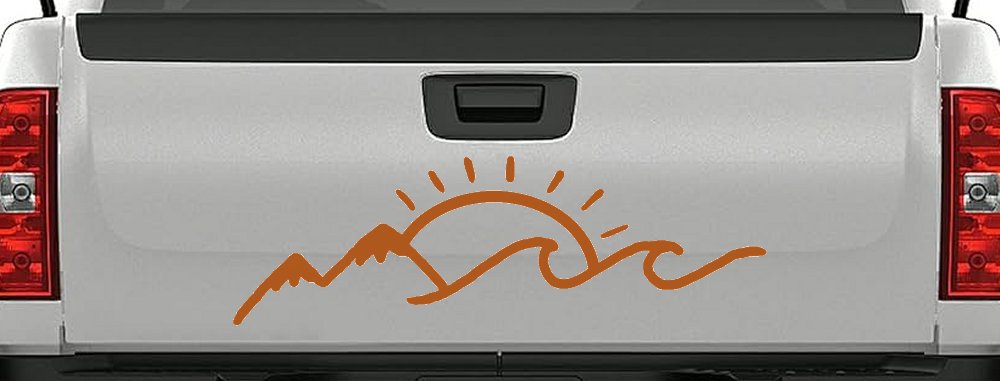 Mountain Beach Sun Wave Country Car or Truck Window Decal Sticker (Nut Brown)