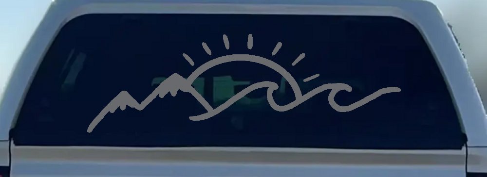Mountain Beach Sun Wave Country Car or Truck Window Decal Sticker (Silver)
