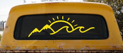 Mountain Beach Sun Wave Country Car or Truck Window Decal Sticker (Yellow)