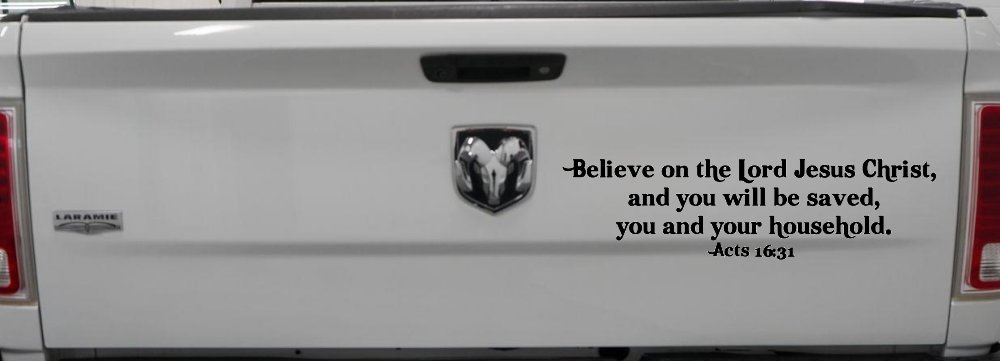 Believe on the Lord Jesus Christ Christian Car or Truck Window Decal Sticker (Black)