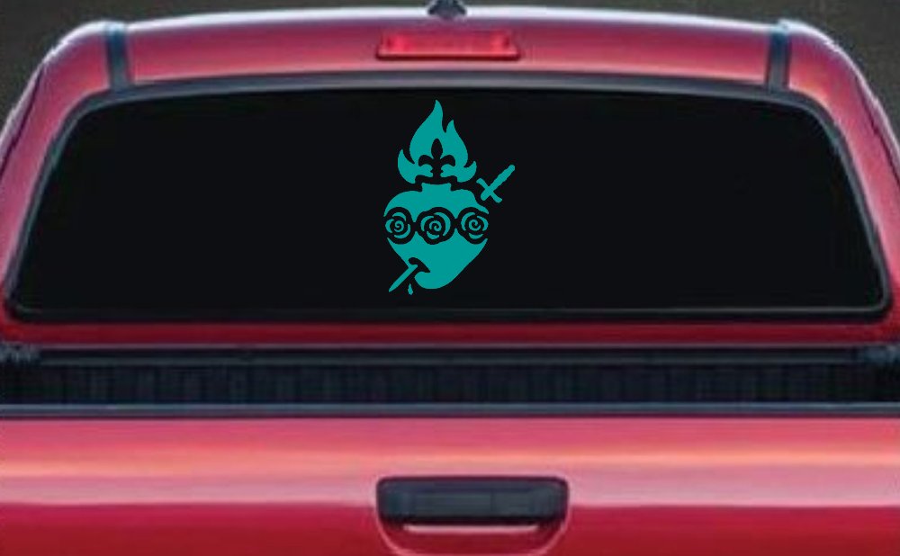 Immaculate Heart of Mary Christian Car or Truck Window Decal Sticker (Turquoise)