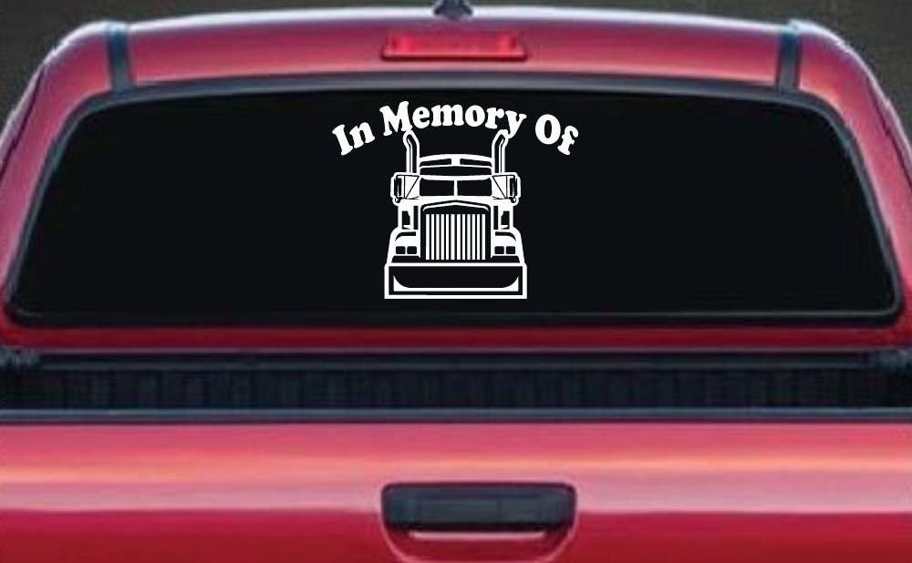 In Memory Of Truck Driver or Trucker Car or Truck Window Decal Sticker (White)