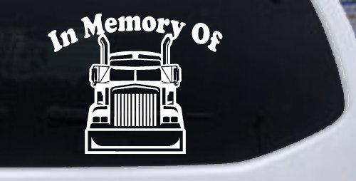 In Memory Of Truck Driver or Trucker Car or Truck Window Decal Sticker (White)