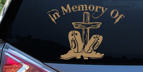 In Memory Of Cowboy Boots and Cross Car or Truck Window Decal Sticker (Light Brown)